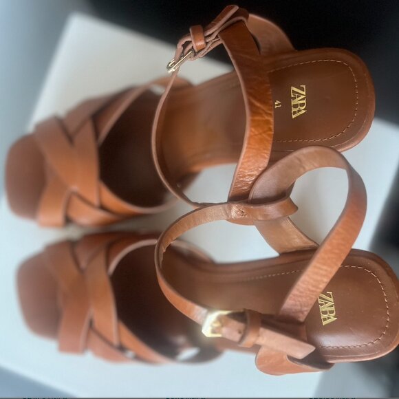 ZARA Wooden Block Heel Sandals – Size 10 - Picture 5 of 5